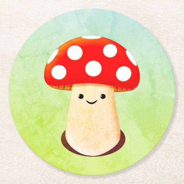 Dessous-de-verre Rond En Papier Dessin de champignons mignons (Devant)