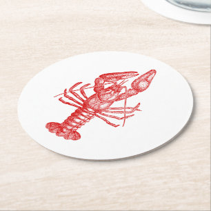 Dessous-de-verre Rond En Papier Dessin de homard rouge vintage no 1