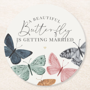 Dessous-de-verre Rond En Papier Dessous de verre de Baby shower de papillon Boho