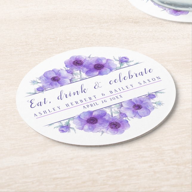 Dessous-de-verre Rond En Papier Dessous de verre de célébration des fleurs violett (Incliné)