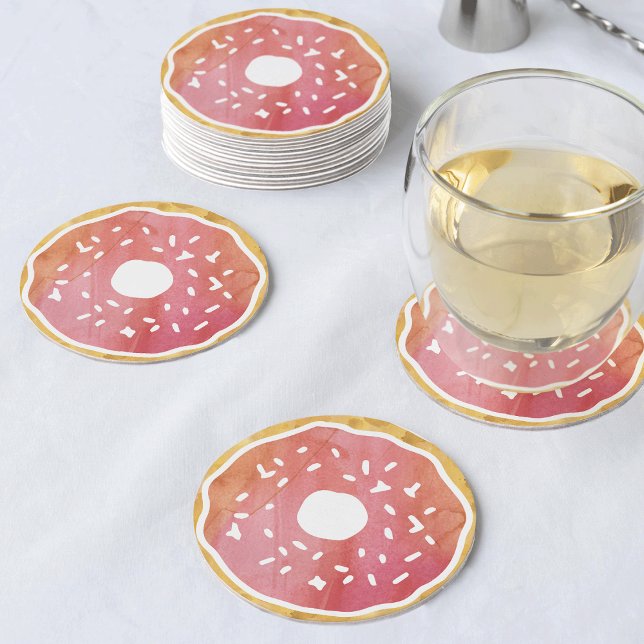 Dessous-de-verre Rond En Papier Dessous de verre de Donut Coral Orange (Créateur téléchargé)
