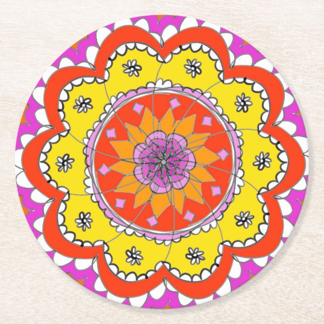 Dessous-de-verre Rond En Papier Dessous de verre de mandala (Devant)