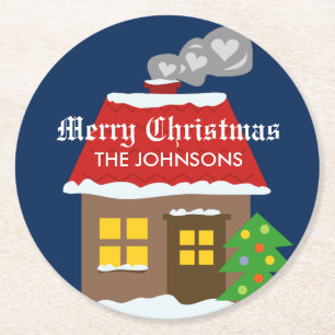 Dessous-de-verre Rond En Papier Dessous de verre de Noël avec mignon chalet cabine