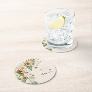 Dessous-de-verre Rond En Papier Dessous de verre de papier Mariage beige tournesol