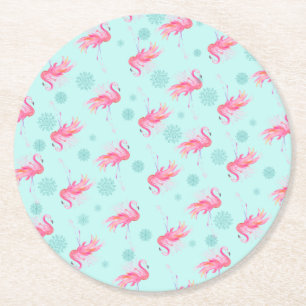 Dessous-de-verre Rond En Papier Dessous de verre de papier rond Flamant rose rose 