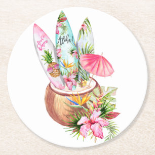 Dessous-de-verre Rond En Papier dessous de verre de surf d'Aloha