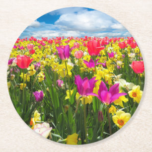 Dessous-de-verre Rond En Papier Dessous de verre de tulipe de couleur vive