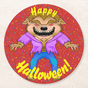 Dessous-de-verre Rond En Papier Dessous de verre d'Halloween du loup-garou