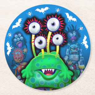 Dessous-de-verre Rond En Papier Dessous de verre d'Halloween Monster Personnalisé.