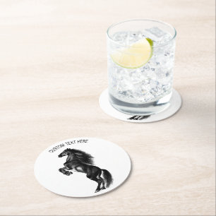 Dessous-de-verre Rond En Papier Dessous de verre en papier Cheval noir avec texte 