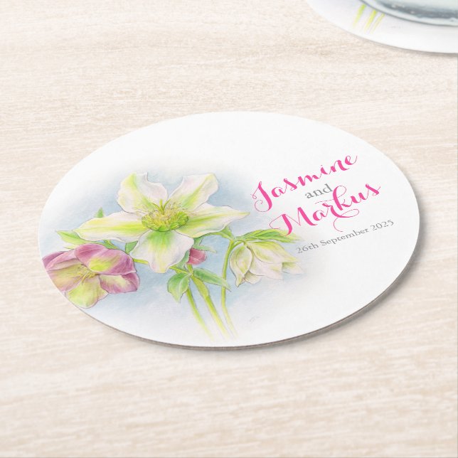 Dessous-de-verre Rond En Papier dessous de verre en papier d'art mariage à capucho (Incliné)
