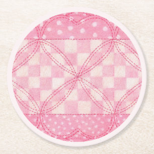 Dessous-de-verre Rond En Papier Dessous de verre en papier rond PINK HEART QUILT /