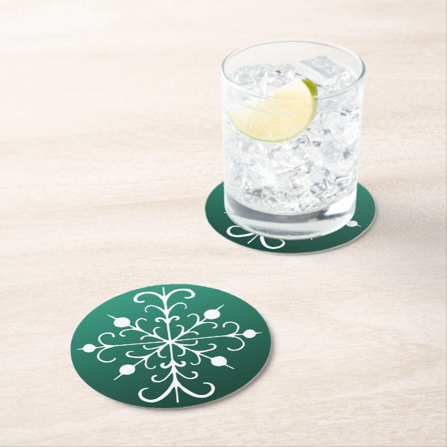 Dessous-de-verre Rond En Papier Dessous de verre Green Snowflake (En situation)