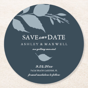 Dessous-de-verre Rond En Papier Dessous de verre Mariage Enregistrer La Date Bleu