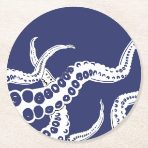 Dessous-de-verre Rond En Papier Dessous de verre octopiques bleus