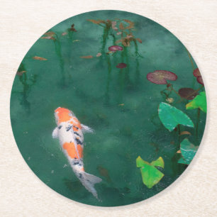 DESSOUS-DE-VERRE ROND EN PAPIER DESSOUS DE VERRE PAPIER : JAPONAIS WOODBLOCK : KOI