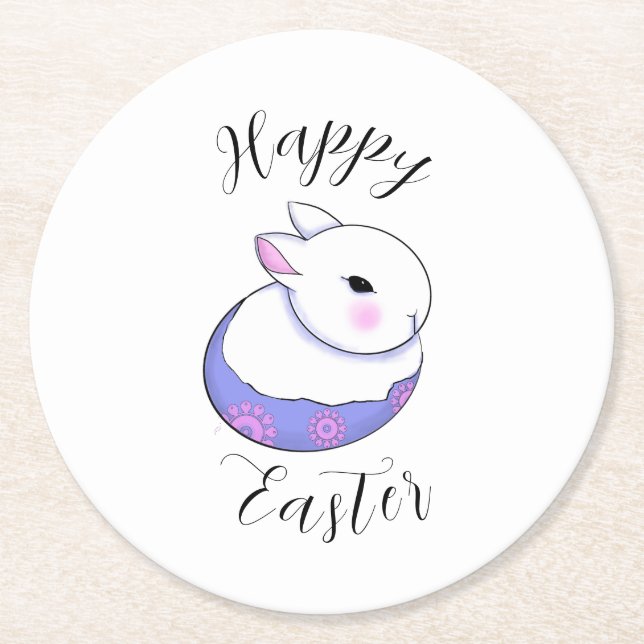 Dessous-de-verre Rond En Papier Dessous de verre Papier Pâques Bunny Baby (Devant)