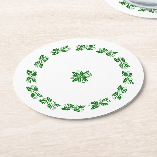 Dessous-de-verre Rond En Papier Dessous de verre papier - Wreath Holly (Incliné)