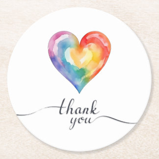 Dessous-de-verre Rond En Papier Dessous de verre rond Merci Cœur Arc-en-ciel Aquar