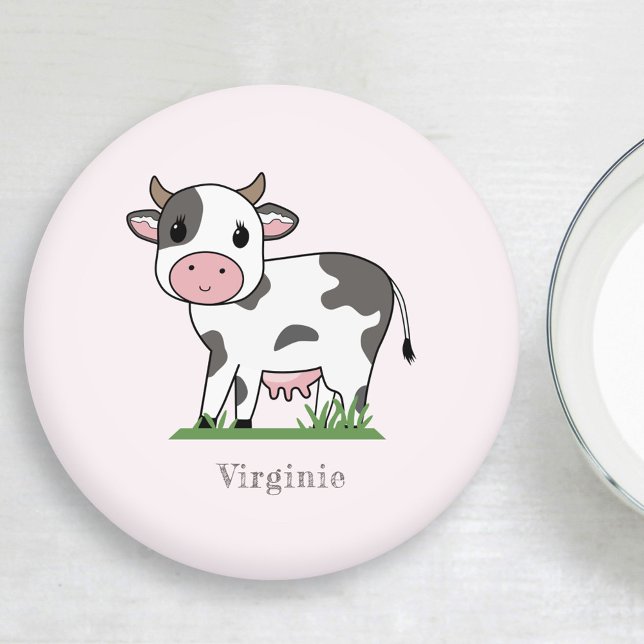 Dessous-de-verre Rond En Papier Dessous de verre rose Vache mignon (Cute Cow Pink Coaster)