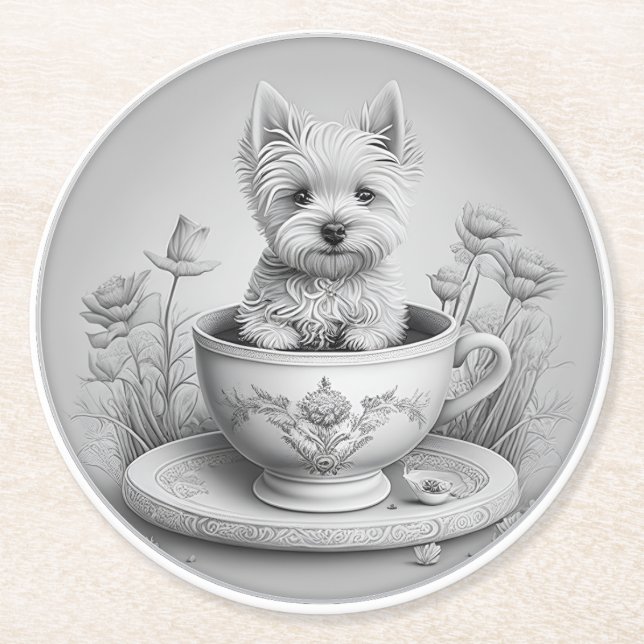 Dessous-de-verre Rond En Papier Dessous de verre Westie - Wes-tea (Devant)