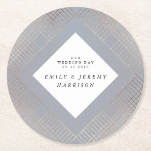 Dessous-de-verre Rond En Papier Diamant Gray Gray Gold Gatsby Mariage
