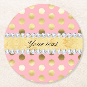 Dessous-de-verre Rond En Papier Diamants roses de pois de feuille d'or