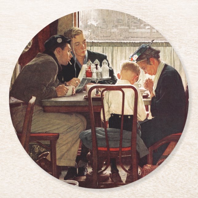 Dessous-de-verre Rond En Papier Dire grâce par Norman Rockwell (Devant)