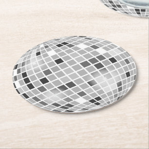 Dessous-de-verre Rond En Papier Disco Ball Retro les années 70 Silver Black