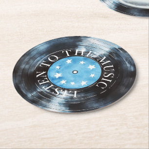 Dessous-de-verre Rond En Papier Disque de musique Aqua Blue Black