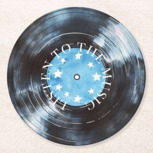 Dessous-de-verre Rond En Papier Disque de musique Aqua Blue Black