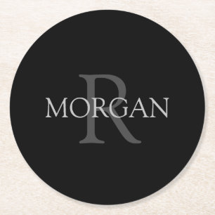 Dessous-de-verre Rond En Papier DIY Monogram & Name, Trendy Black with Grey Text
