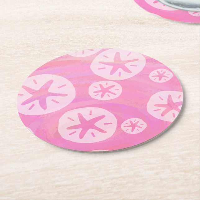 Dessous-de-verre Rond En Papier Dollar de sable blanc et rose (Incliné)
