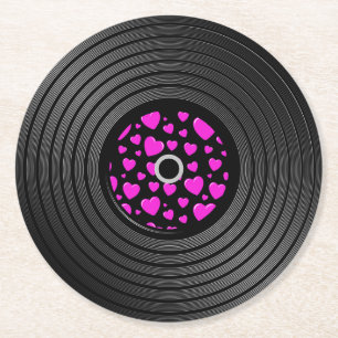 Dessous-de-verre Rond En Papier Dossier de vinyle des coeurs