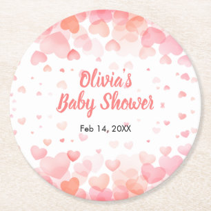 Dessous-de-verre Rond En Papier Douce Baby Shower Rose et Rouge
