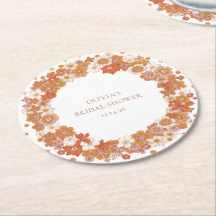 Dessous-de-verre Rond En Papier Douce Bohème Orange Floral Mariage sur mesure 