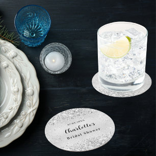 Dessous-de-verre Rond En Papier Douche nuptiale argent confetti élégant