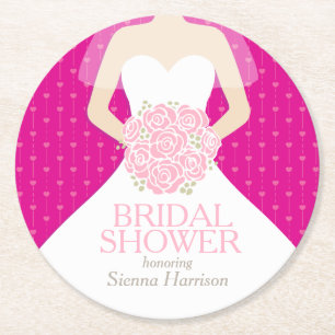 Dessous-de-verre Rond En Papier Douche nuptiale rose chaud robe blanche dessous de