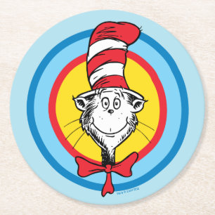 Dessous-de-verre Rond En Papier Dr. Seuss   Graphisme de tête de Chat dans le Chap