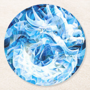 Dessous-de-verre Rond En Papier Dragon de Mosaïque Ciel Bleu