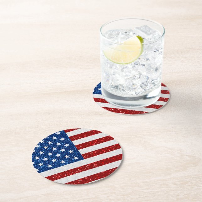 Dessous-de-verre Rond En Papier Drapeau américain 4 juillet Parties scintillant (En situation)