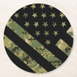 Dessous-de-verre Rond En Papier Drapeau américain du Camouflage numérique militair