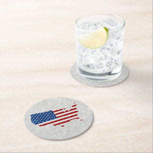 Dessous-de-verre Rond En Papier Drapeau américain Étoiles et Rayures 4 juillet Pai