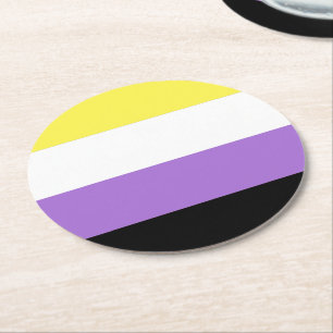 Dessous-de-verre Rond En Papier Drapeau de fierté non binaire