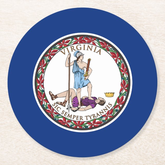 Dessous-de-verre Rond En Papier Drapeau de l'État de Virginie (Devant)