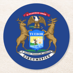 Dessous-de-verre Rond En Papier Drapeau de l'État du Michigan