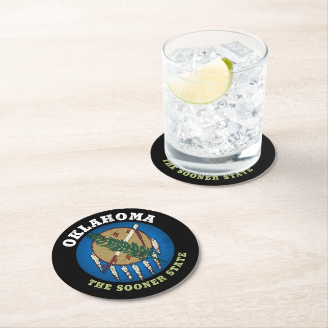 DESSOUS-DE-VERRE ROND EN PAPIER DRAPEAU D'ÉTAT D'OKLAHOMA (En situation)