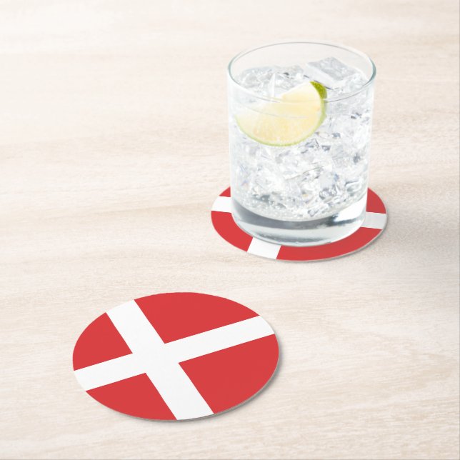 Dessous-de-verre Rond En Papier Drapeau du Danemark (En situation)