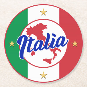 Dessous-de-verre Rond En Papier Drapeau et carte Italia