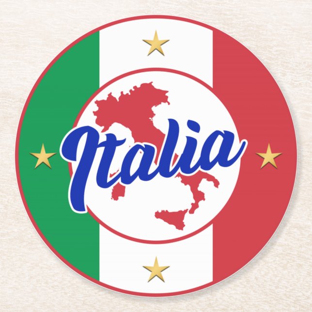 Dessous-de-verre Rond En Papier Drapeau et carte Italia (Devant)